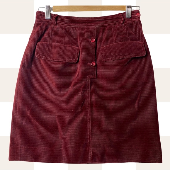 Valentino RARE Vintage 80’s Preppy Wine Corduroy Front Pocket Mini Pencil Skirt